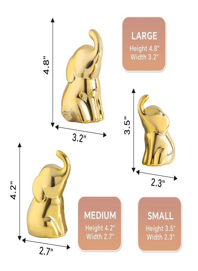 EABOSON Set of 3 Cute Gold Elephant Statues, Small Decorative Accents for Shelves, Livingroom and Bedroom - Gifts for Lover, Family (Gold) - Image 2